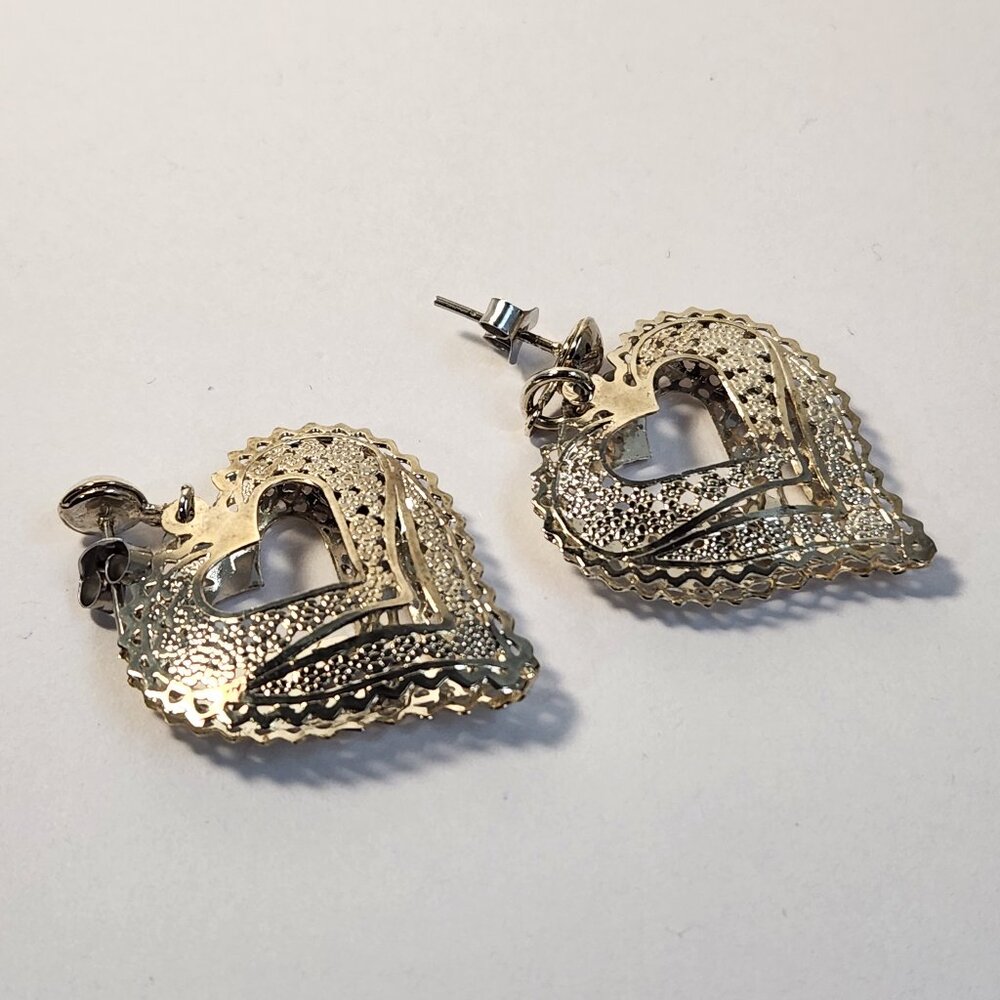 VTG NIB 3.48g 925 Retro "Puffed" Thin Silver Filigree Open Drop Stud Earrings - Picture 14 of 15